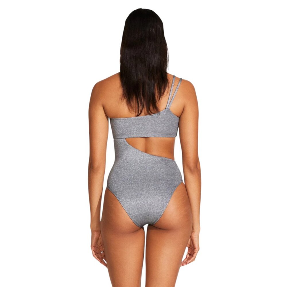 Vitamin A NWOT NEVER WORN Cosmo One Shoulder One Piece Metallic Silver - Size M - Picture 2 of 9